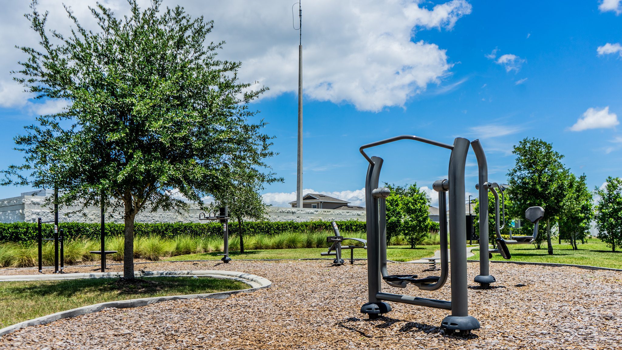 Fitness area surrounded by greenery