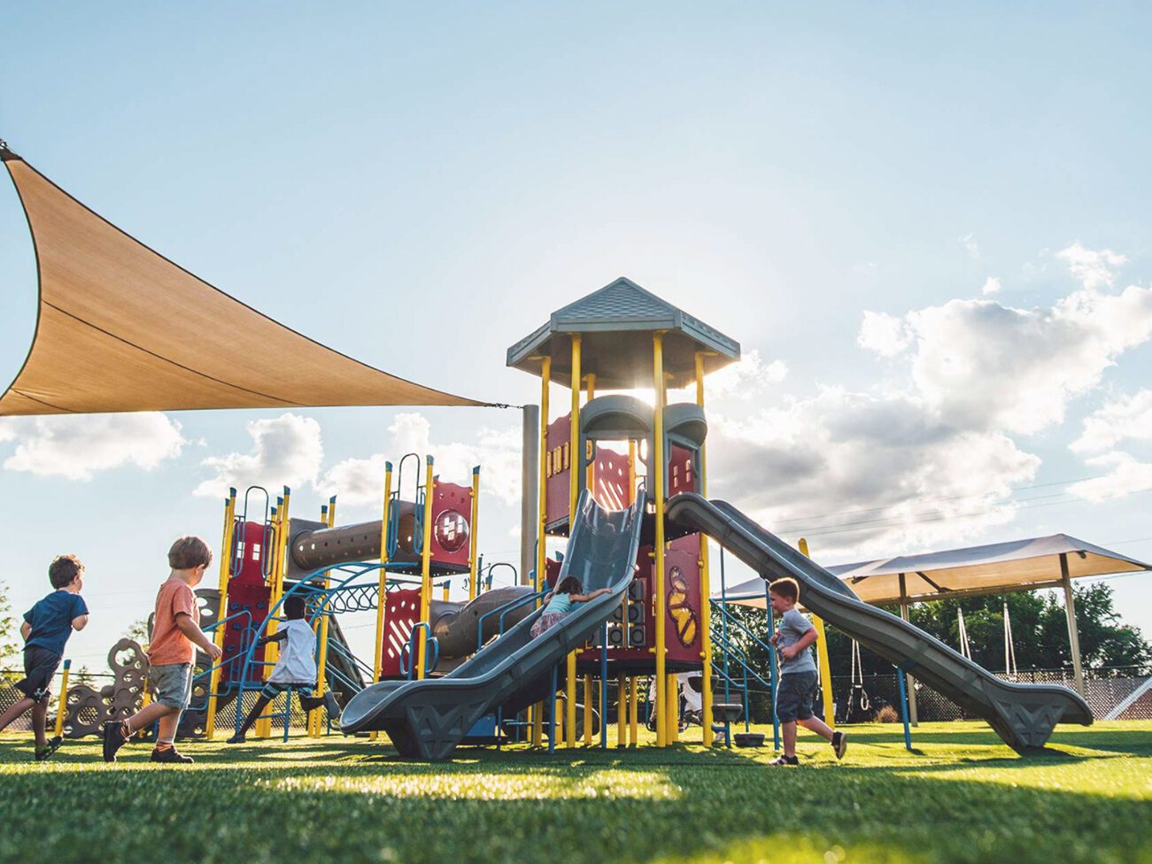 Playground with slides under clear sky