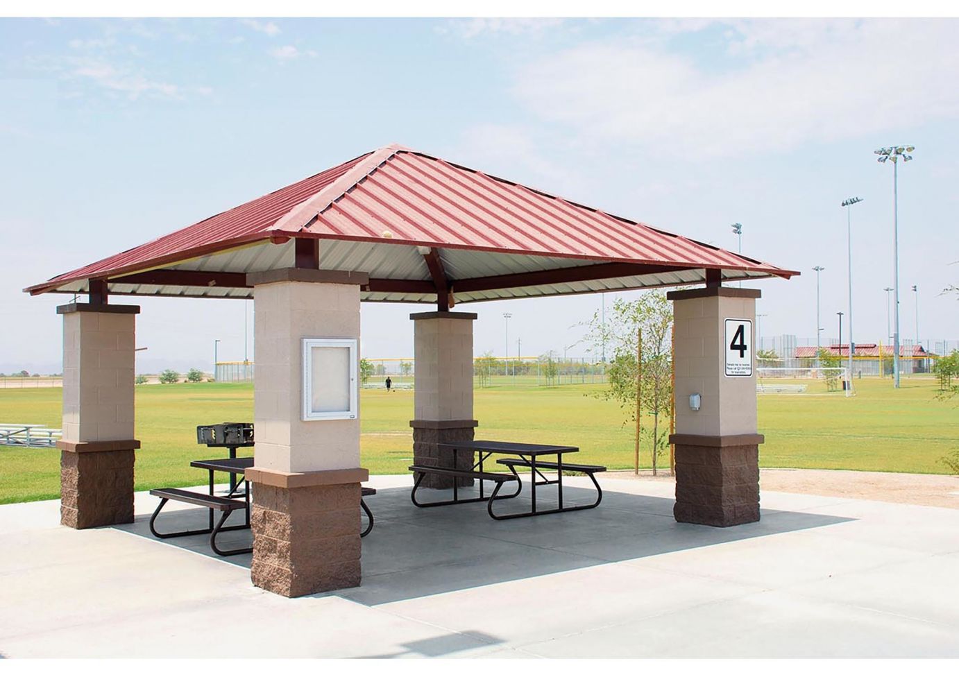 Park pavilion with picnic tables