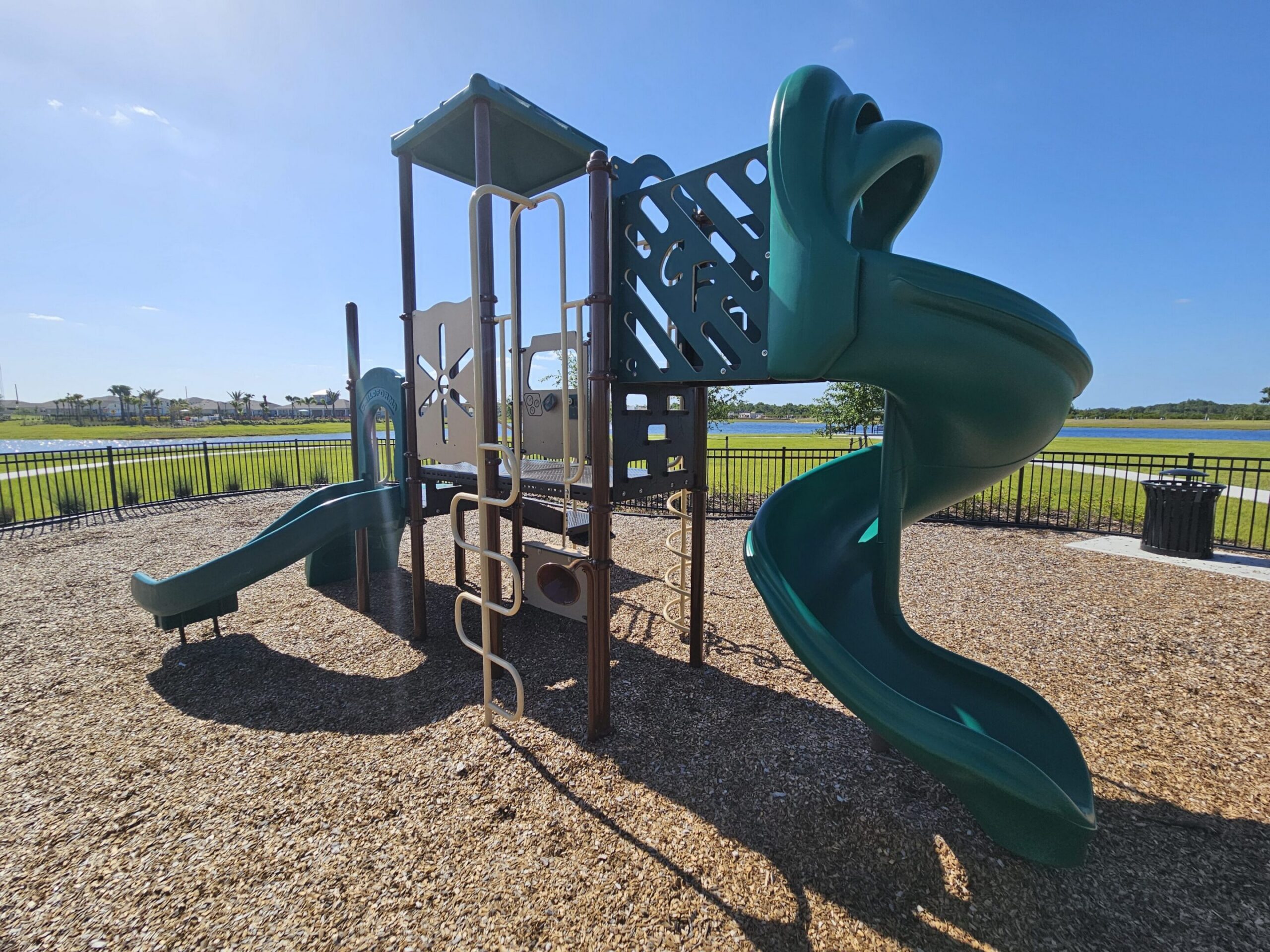 Playground with slides and climbing structure