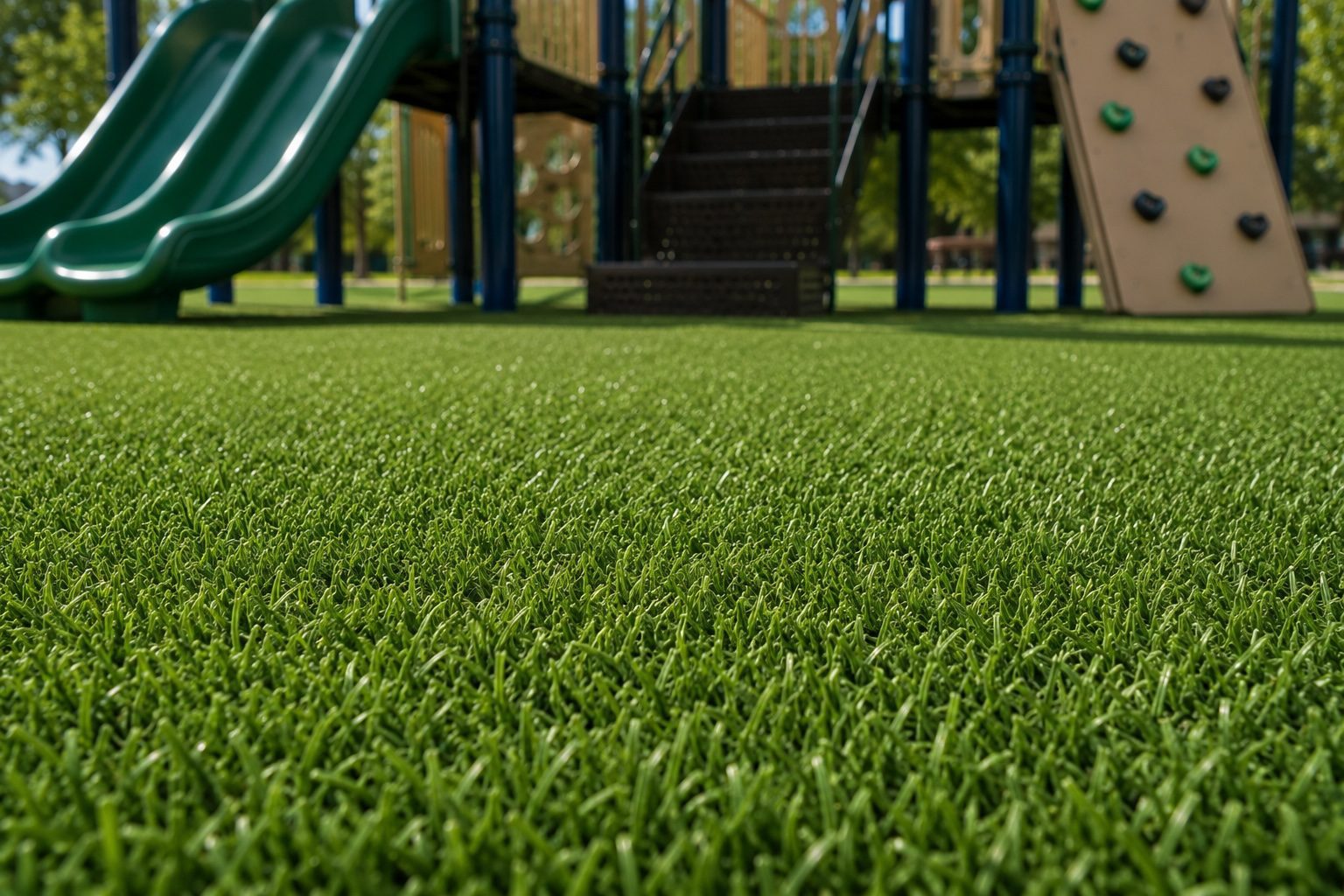 Playground with green artificial grass