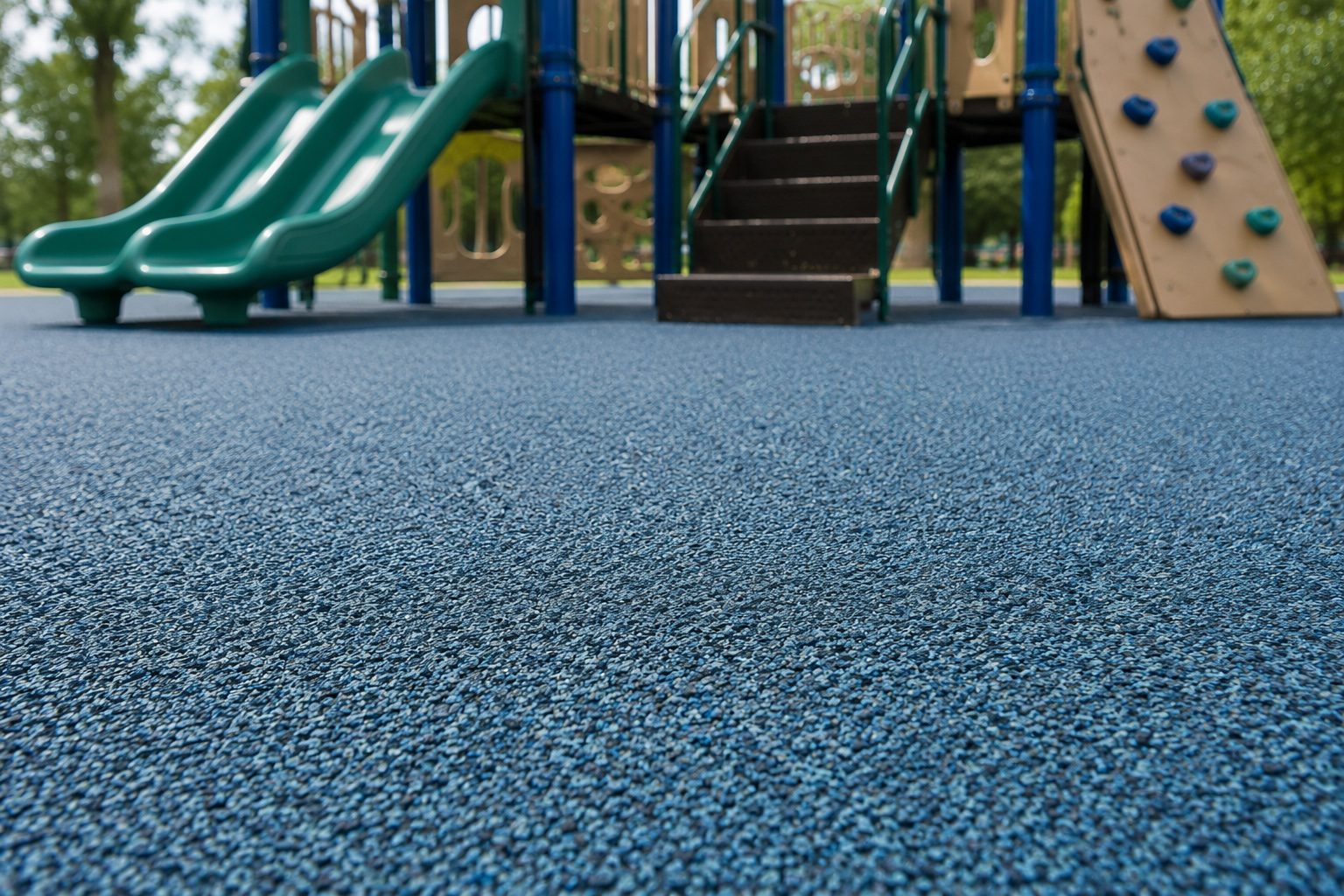 Playground with blue rubber safety surface