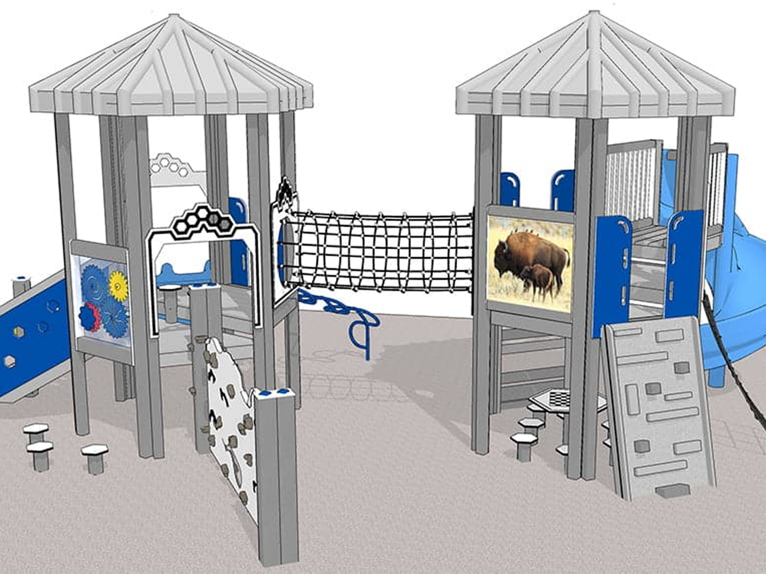 Playground structure with climbing activities