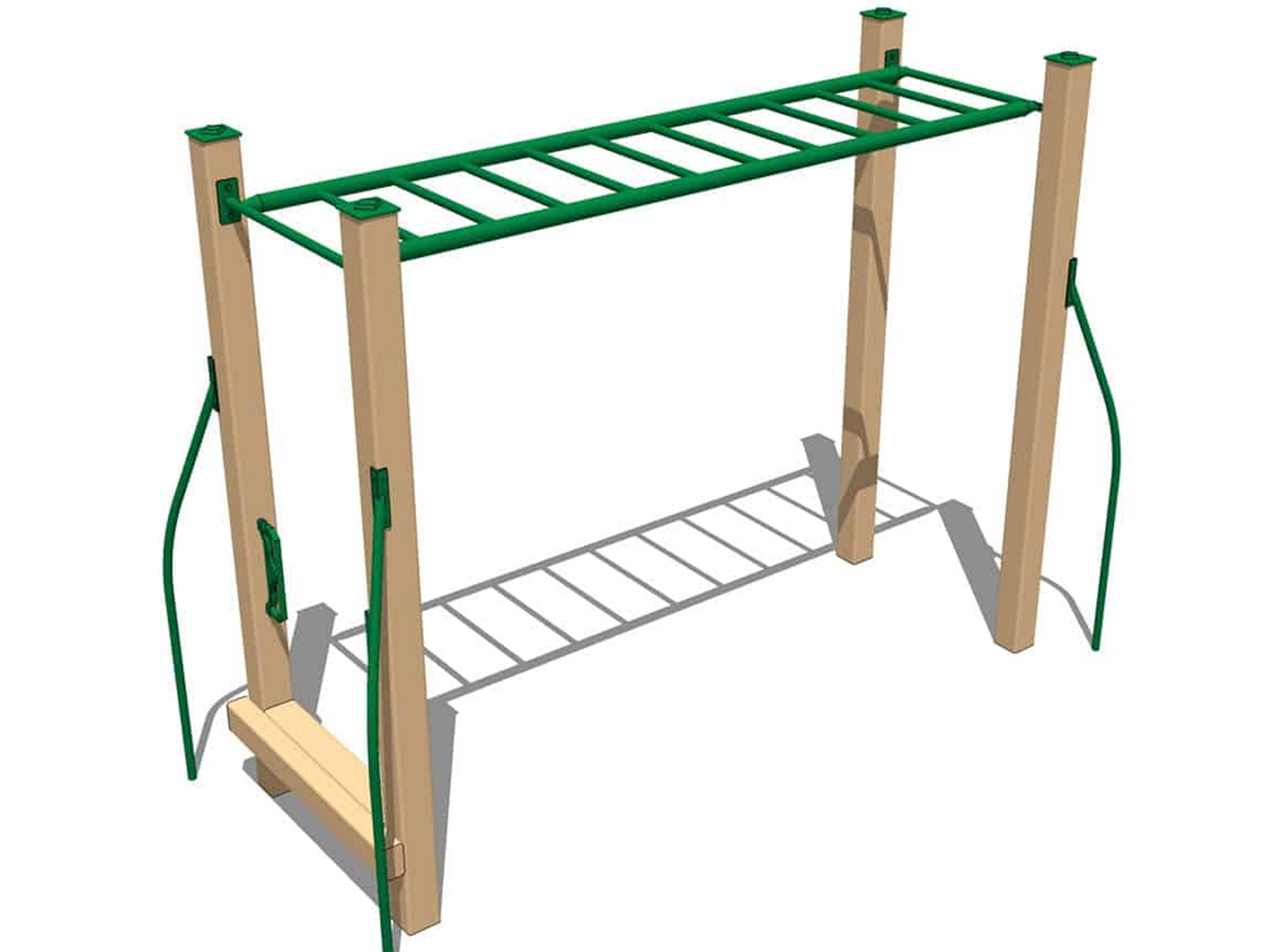 Green and wooden climbing structure
