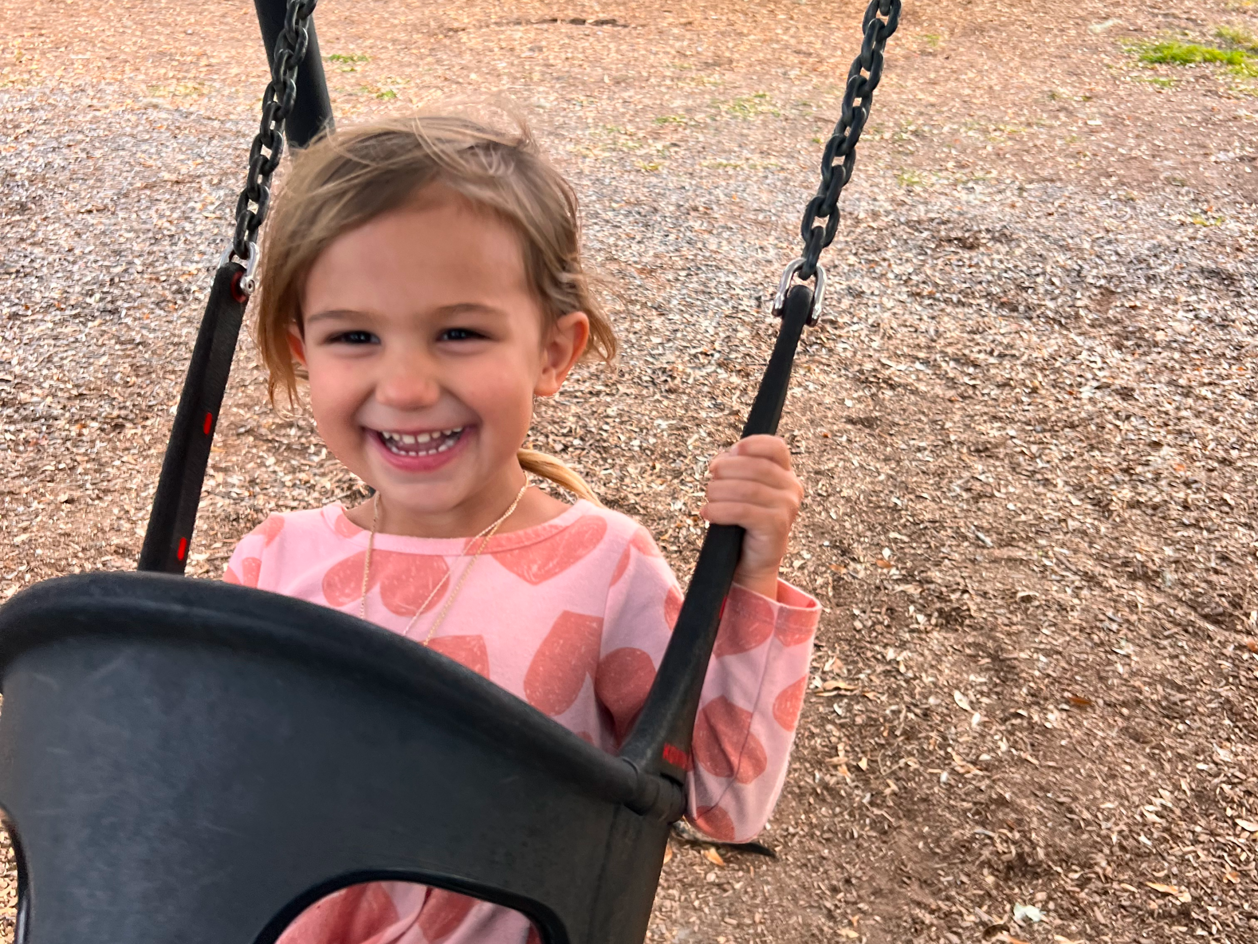 Child smiling on a swing