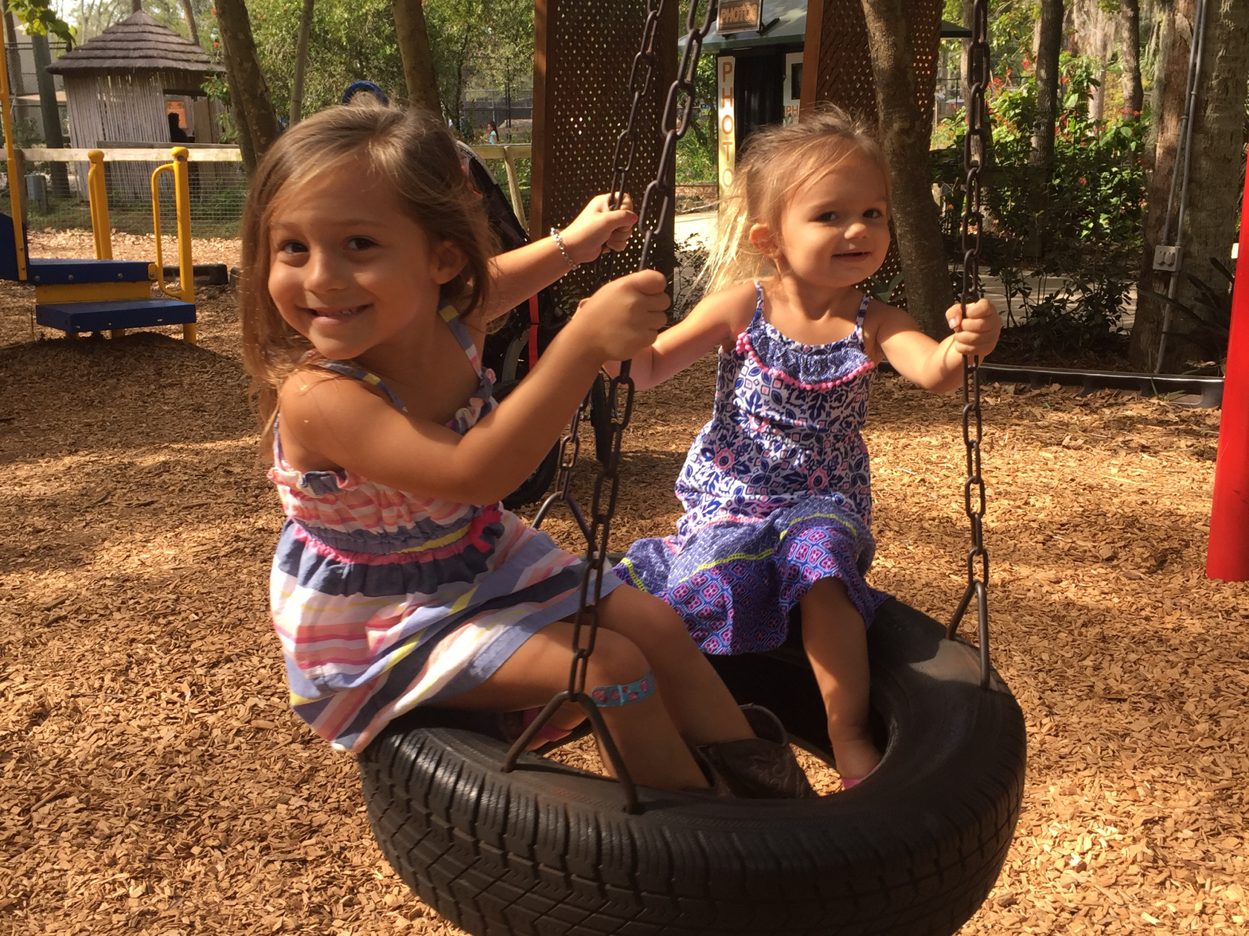 Children on a tire swing at playground