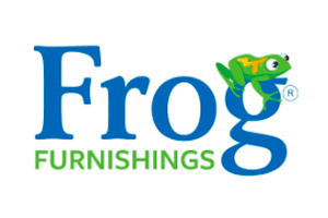 Frog Furnishings logo with cartoon frog