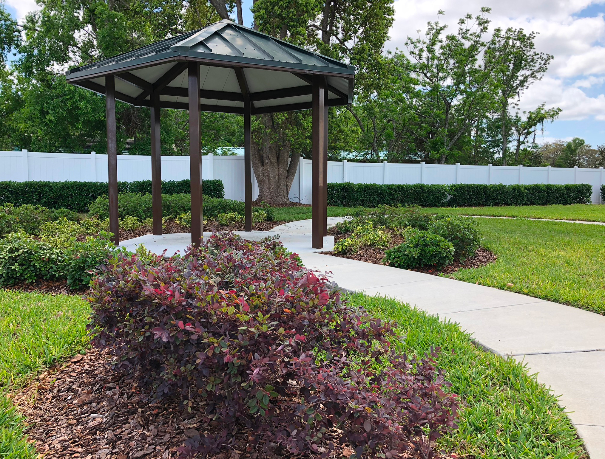 Garden gazebo with landscaped path