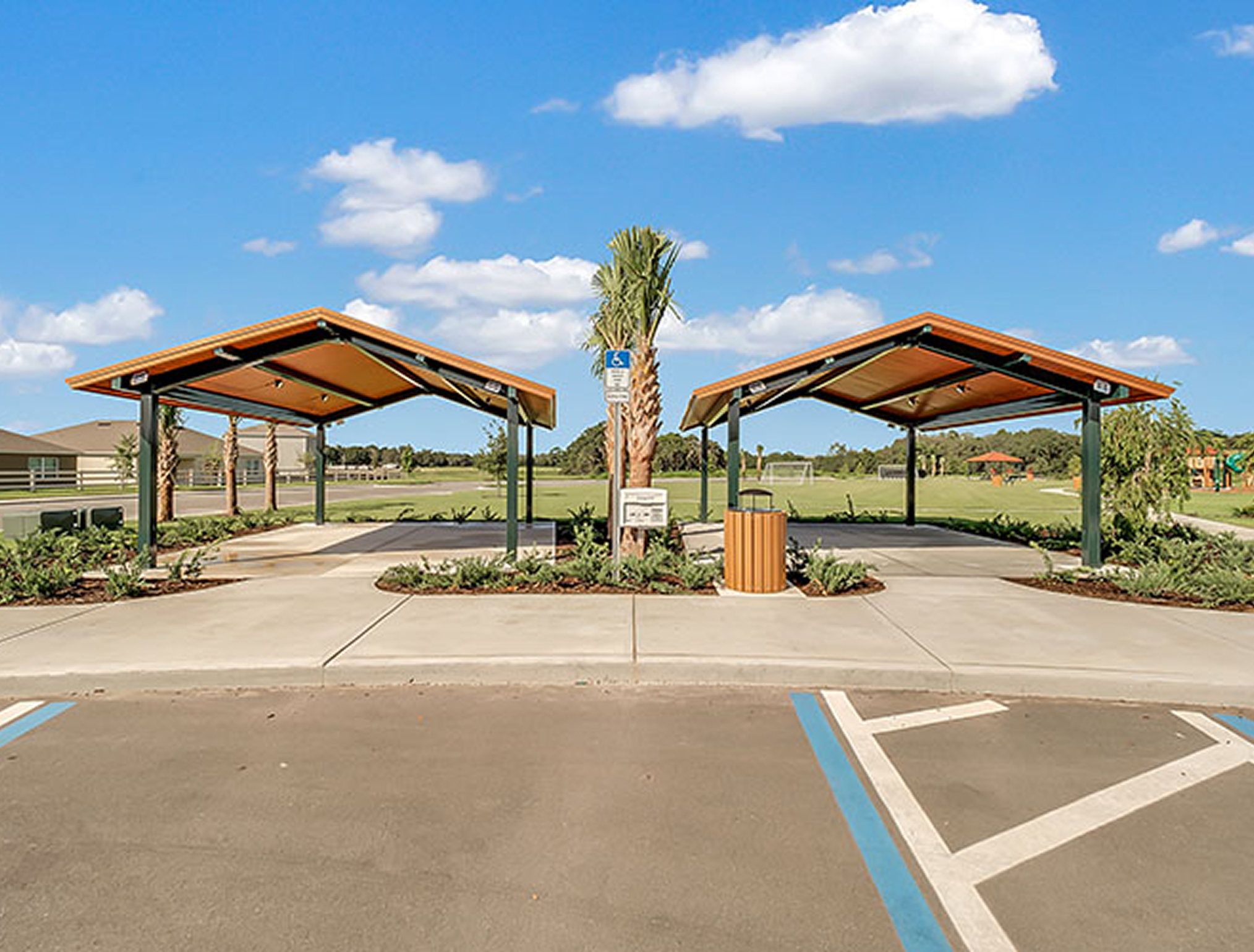 Two pavilions with open green space