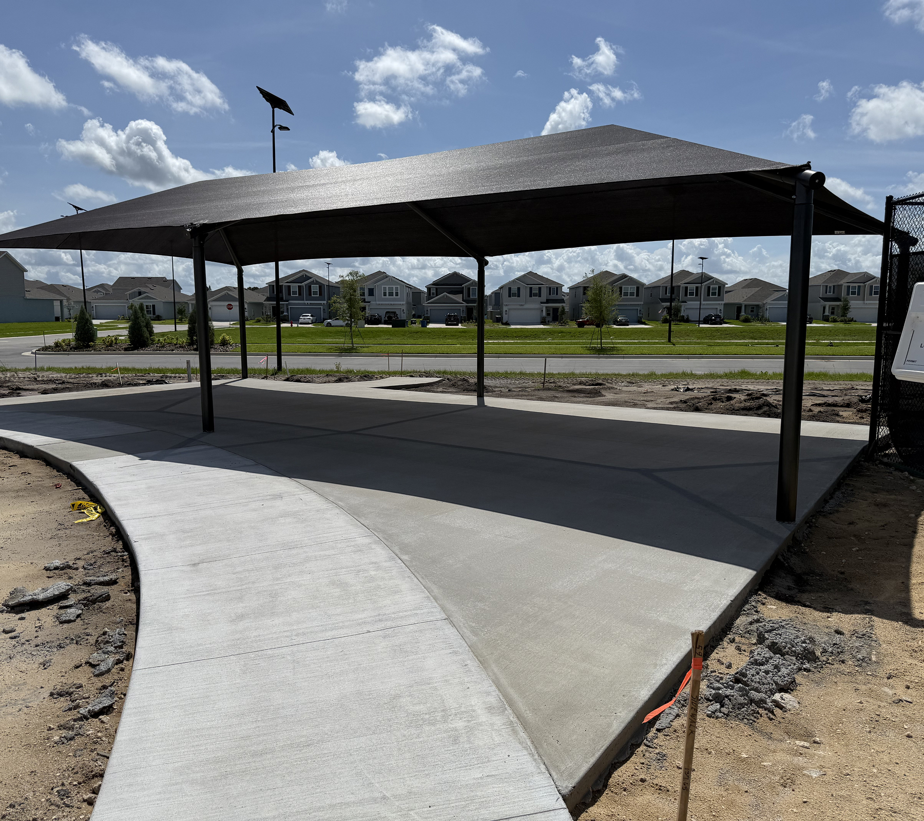 Outdoor pavilion under blue sky