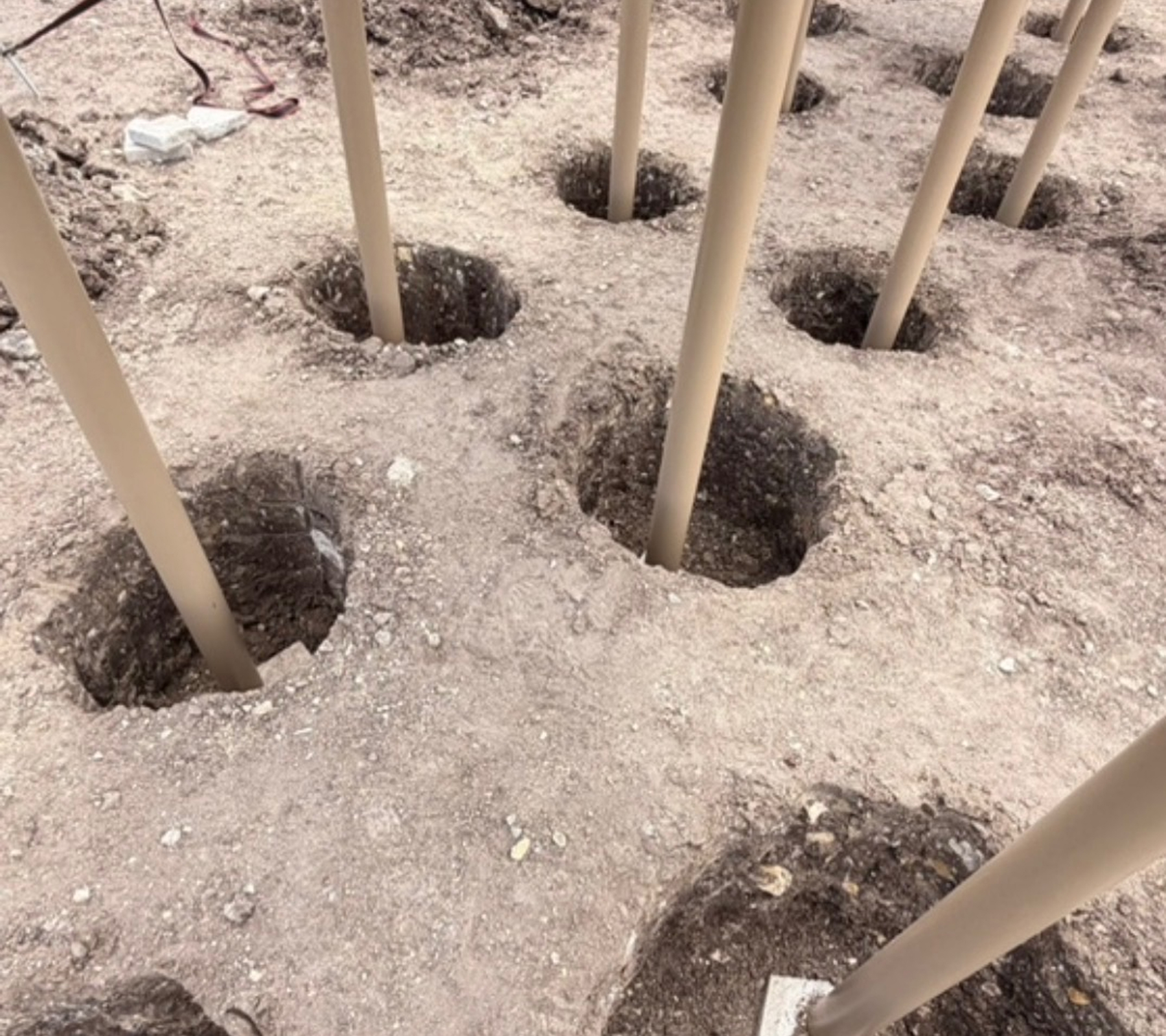 Construction site with soil holes