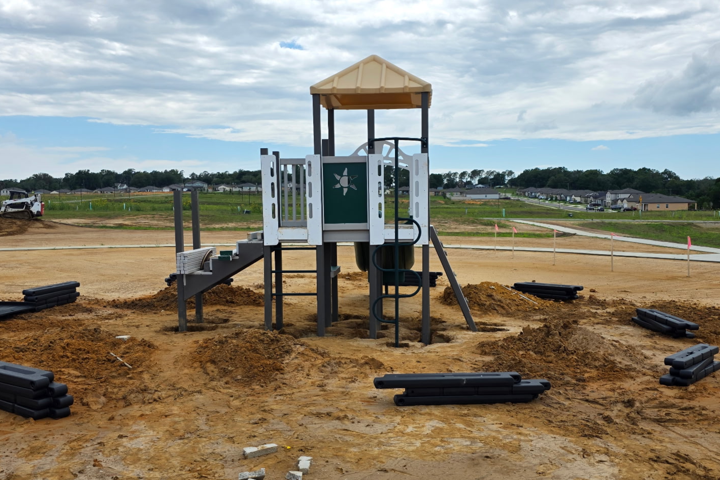 Unfinished playground installation on site