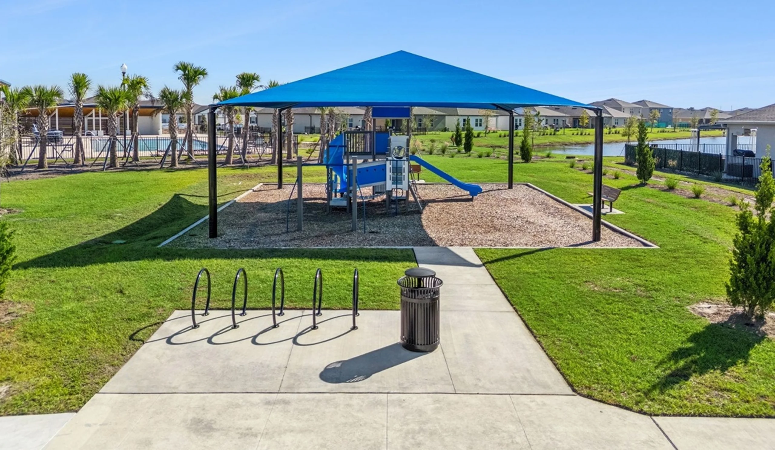 Park playground with bike rack