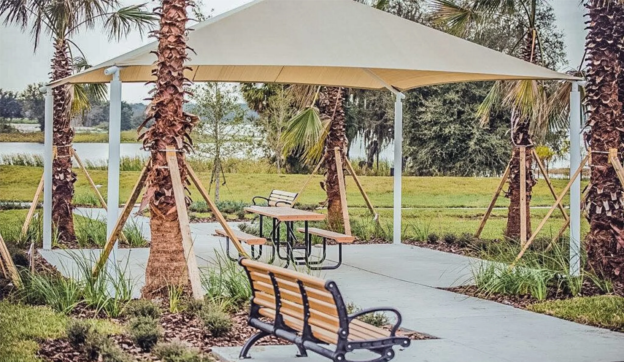 Park gazebo with palm trees